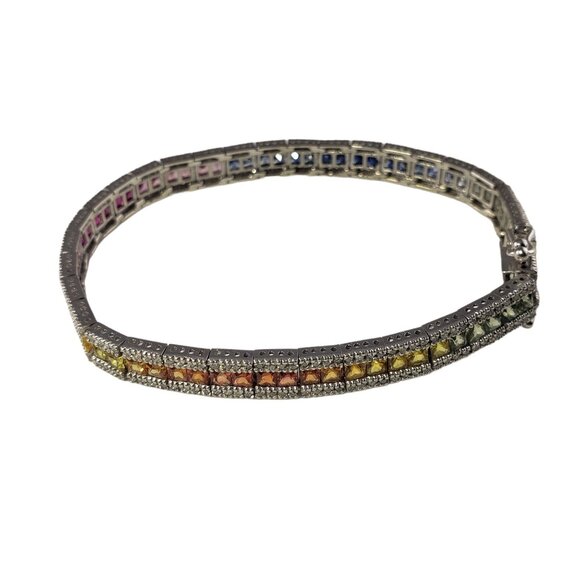 14K Gold Diamond and Multi Sapphire Rainbow Style Bracelet #15240 - Picture 3 of 9